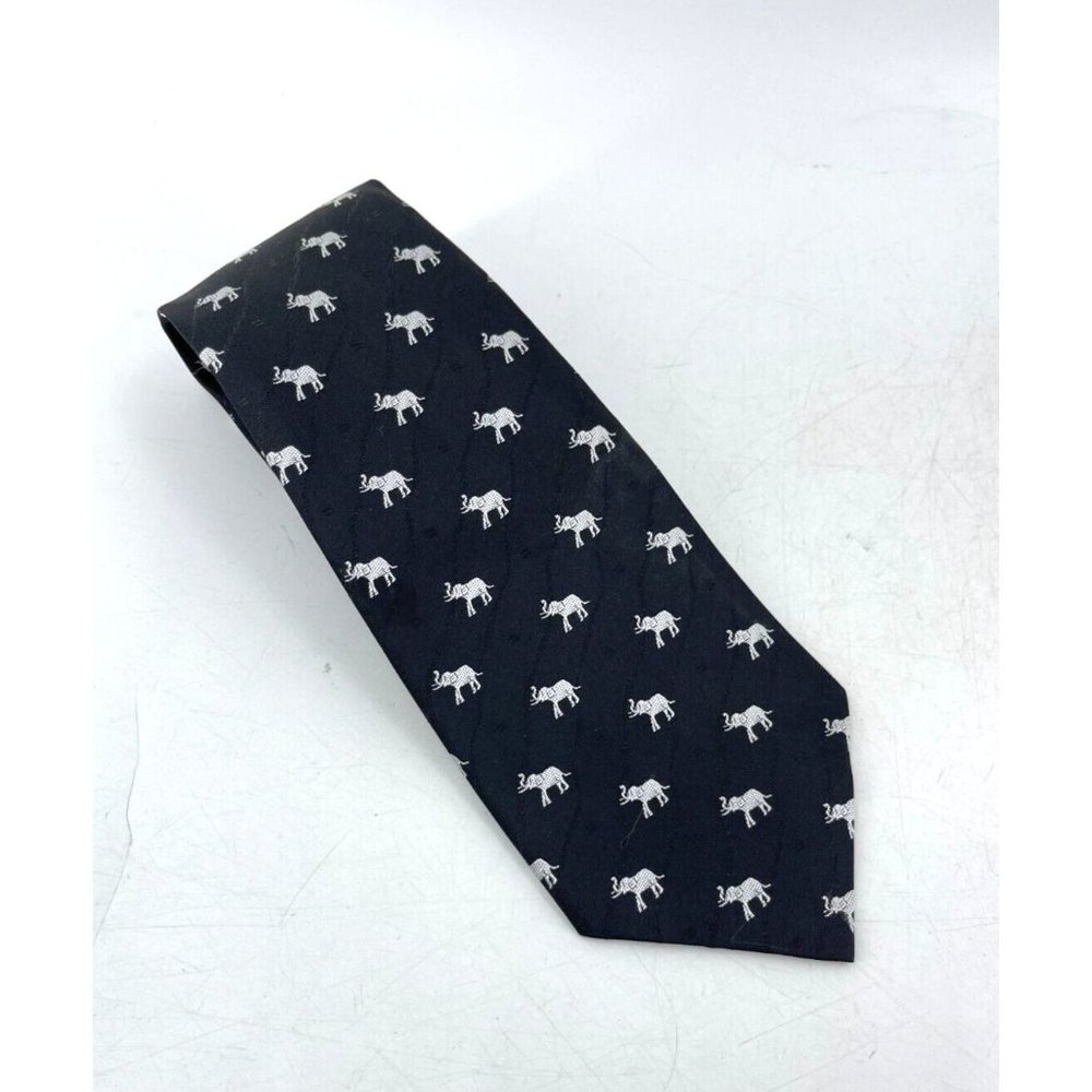 Asian 100% Silk Black Elephant Trunk Up Lucky Necktie Neck Tie 55"